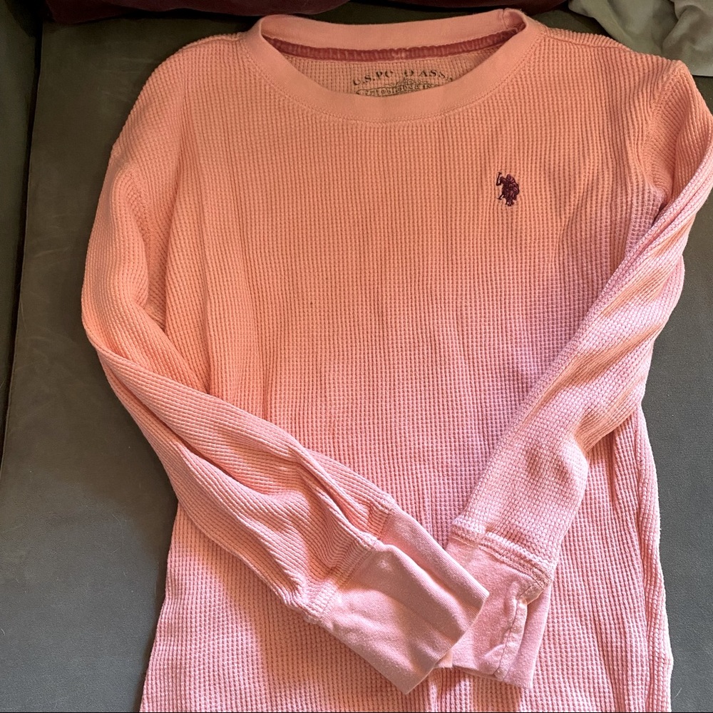 Polo waffle pattern long sleeve shirt